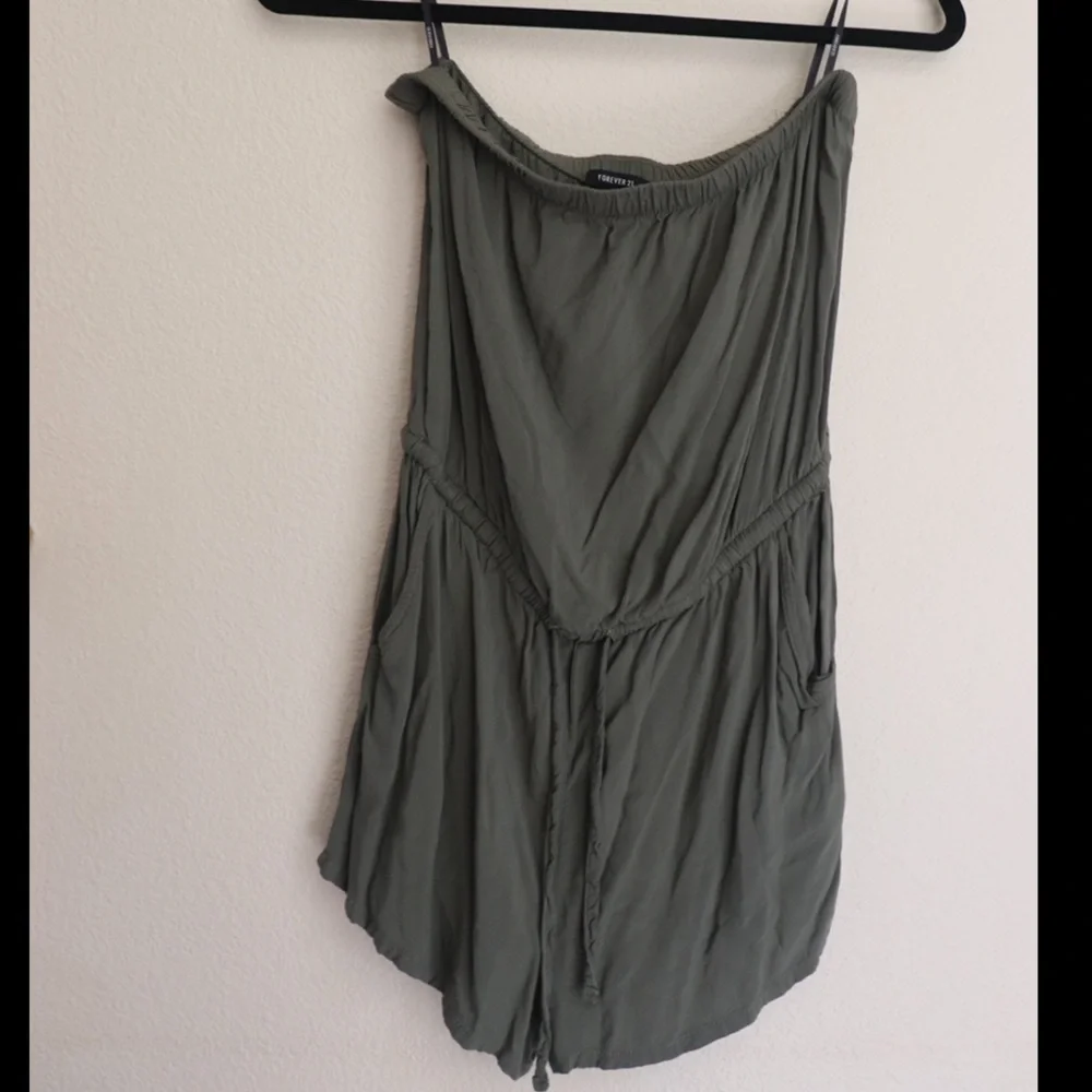Olive green Strapless shorts romper - Picture 1 of 3
